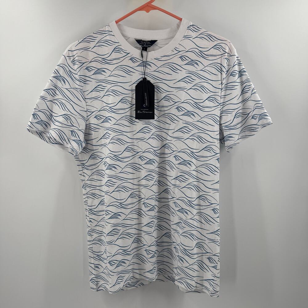 Ben Sherman Shirt Men's Size Small NWT Short Sleeve T-Shirt White Blue Wave - Picture 12 of 12